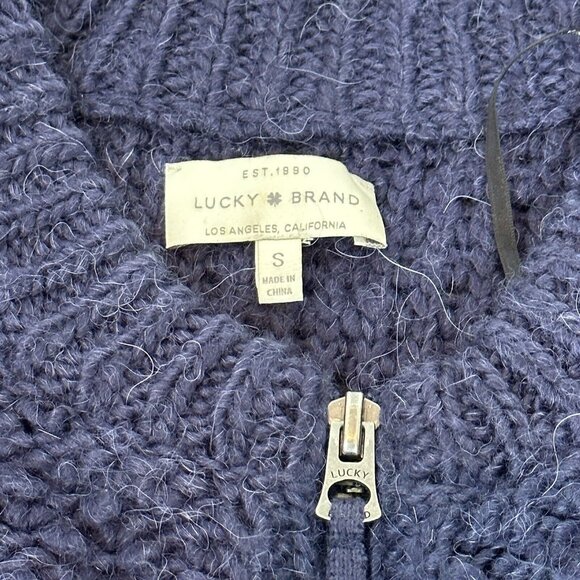 Lucky Brand M Med Chunky Knit Cardigan Zip Navy Blue Wool Blend Sweater Alpaca - Picture 6 of 13